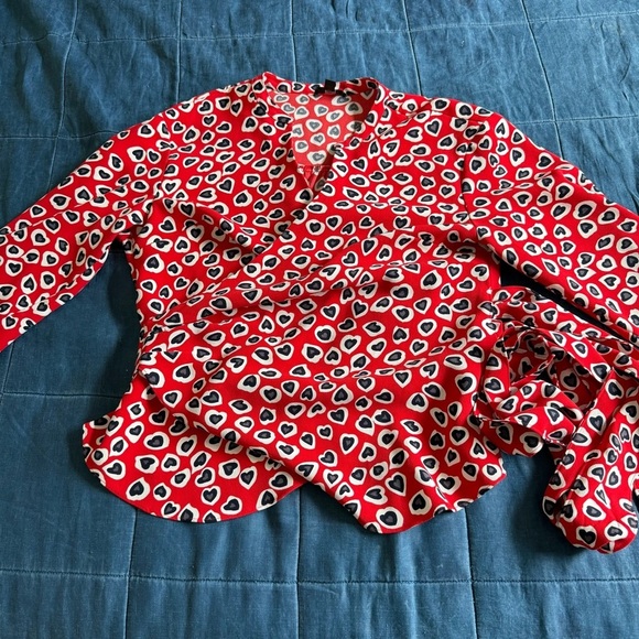 J Crew Heart Print Wrap Blouse Top Size Large - Picture 10 of 12